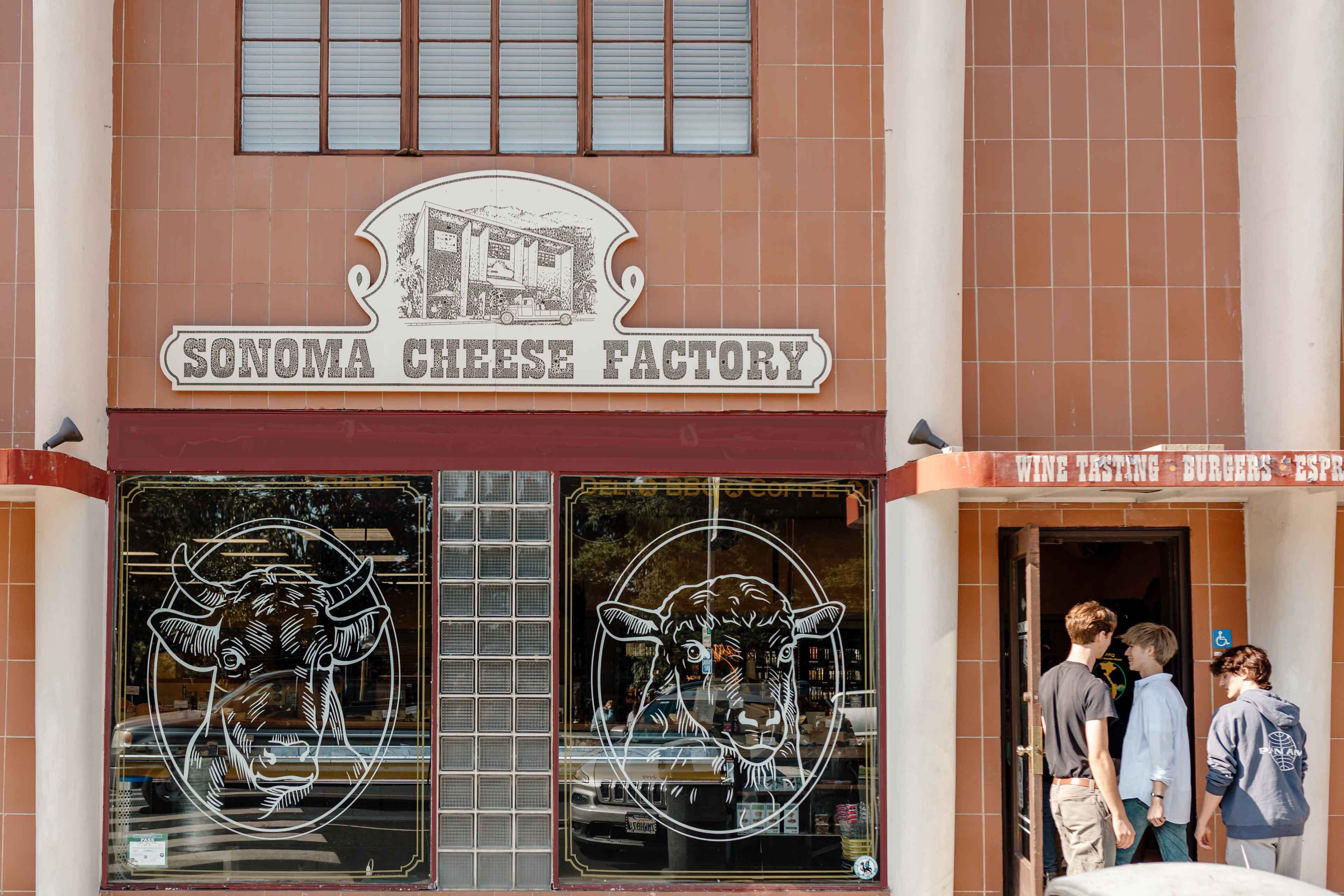 sonoma cheese factory entrance with people opening door